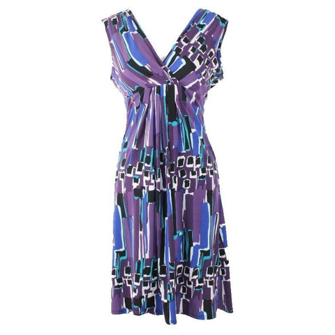 Merona Sz XS Purple Blue Multi Abstract V Neck Poly Blend Jersey Dress