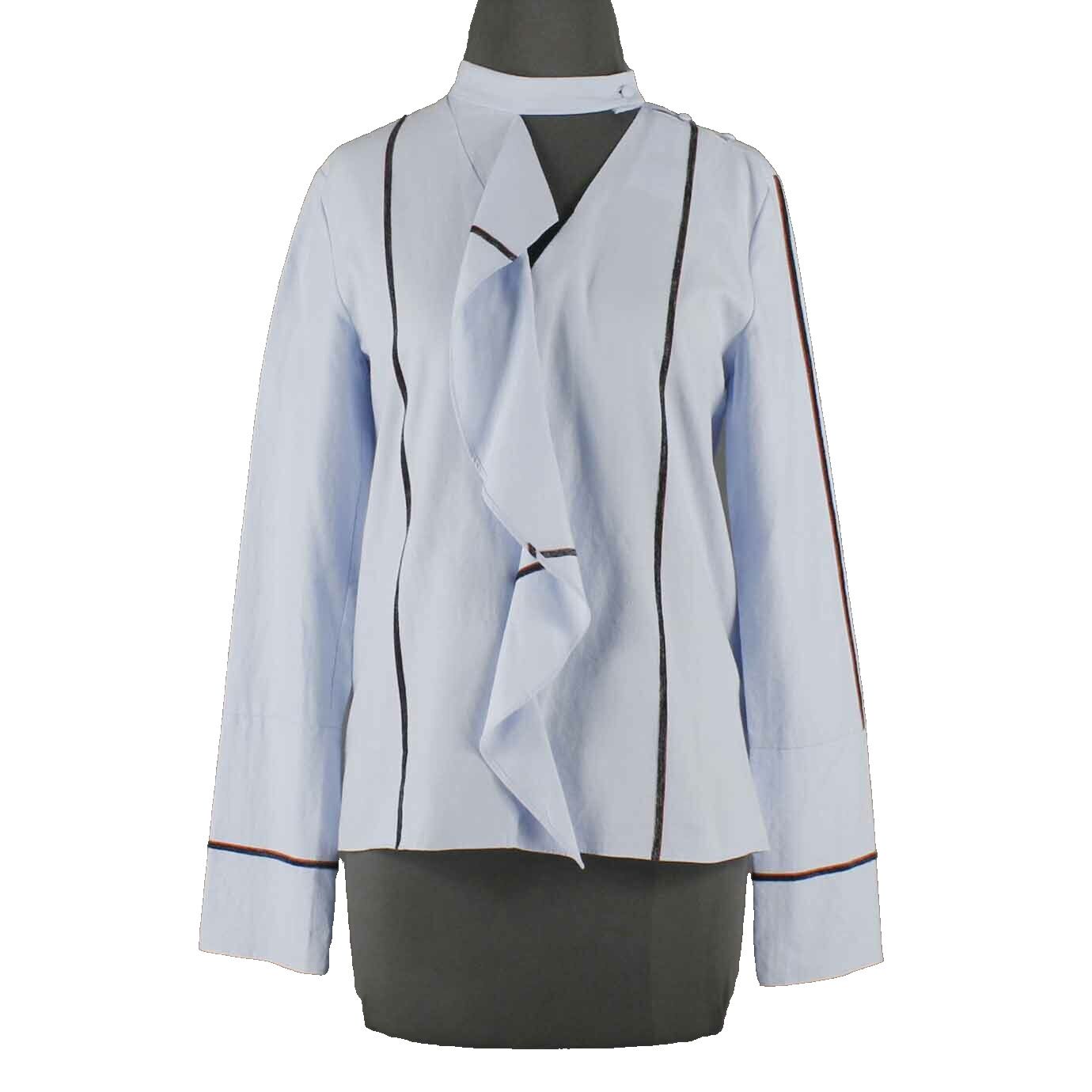 Derek Lam NEW $365 Sz 4 Light Blue Navy Orange Stripes 100% Cotton Top