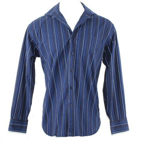 Tommy Hilfiger Sz M Navy Blue Striped 80's 2 Ply 100% Cotton Men's Shirt
