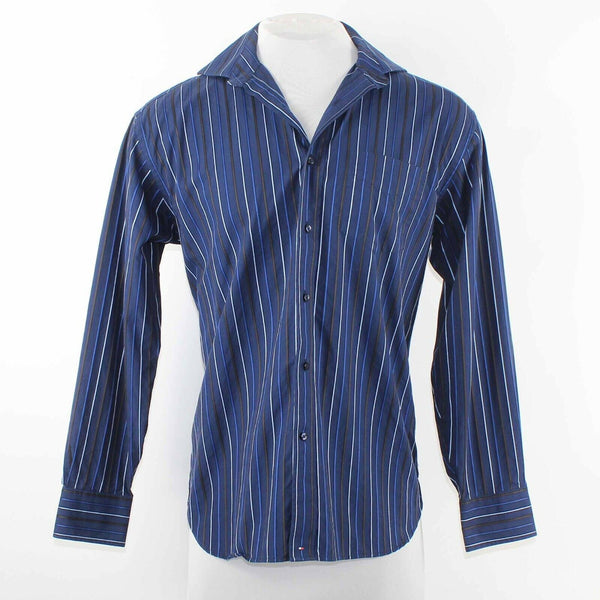 Tommy Hilfiger Sz M Navy Blue Striped 80's 2 Ply 100% Cotton Men's Shirt