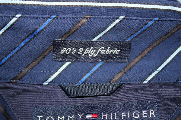 Tommy Hilfiger Sz M Navy Blue Striped 80's 2 Ply 100% Cotton Men's Shirt