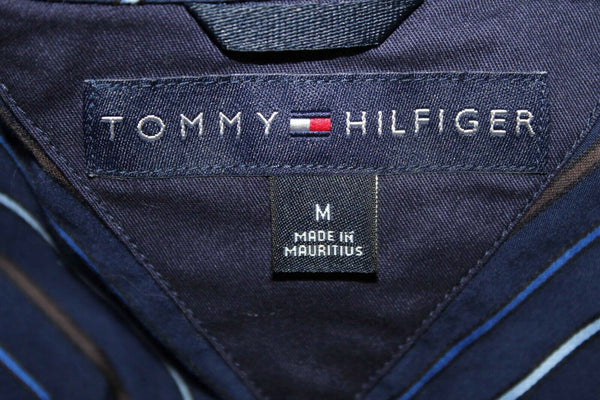 Tommy Hilfiger Sz M Navy Blue Striped 80's 2 Ply 100% Cotton Men's Shirt