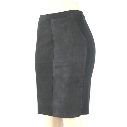 Heather Sz S Black Mixed Media Lamb Skin Contrast Rayon Nylon Spandex Skirt
