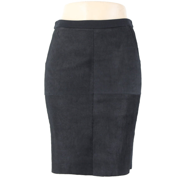 Heather Sz S Black Mixed Media Lamb Skin Contrast Rayon Nylon Spandex Skirt