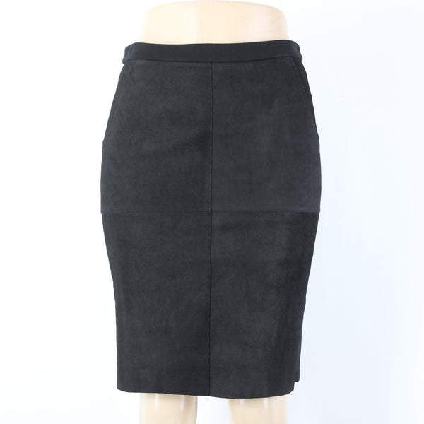 Heather Sz S Black Mixed Media Lamb Skin Contrast Rayon Nylon Spandex Skirt