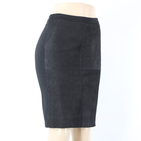 Heather Sz S Black Mixed Media Lamb Skin Contrast Rayon Nylon Spandex Skirt
