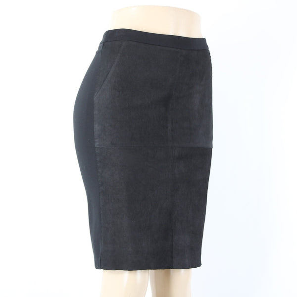 Heather Sz S Black Mixed Media Lamb Skin Contrast Rayon Nylon Spandex Skirt