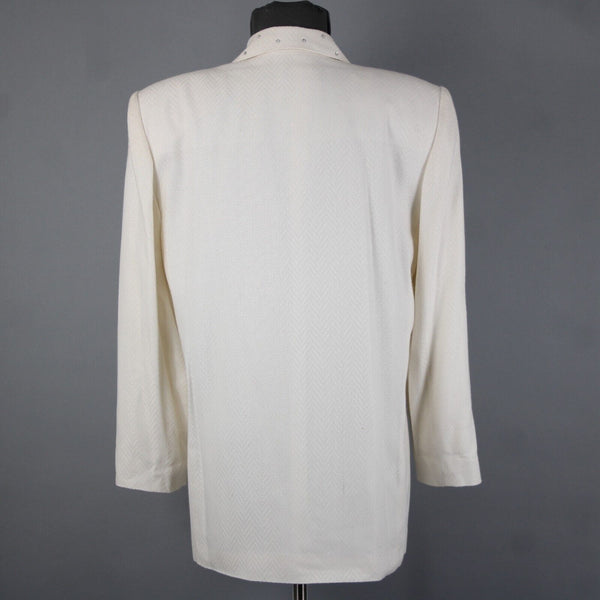 Criscione Sz S Cream White Rhinestones Collar Lined Rayon Polymide AS IS Jacket