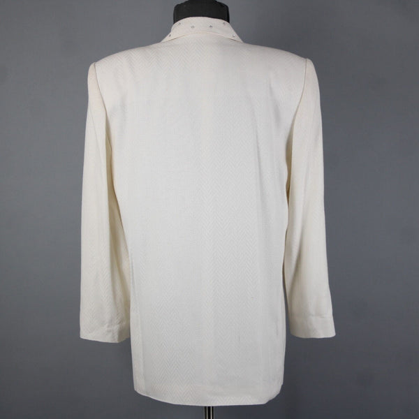 Criscione Sz S Cream White Rhinestones Collar Lined Rayon Polymide AS IS Jacket