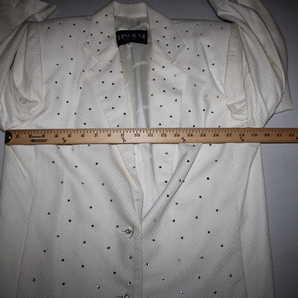 Criscione Sz S Cream White Rhinestones Collar Lined Rayon Polymide AS IS Jacket