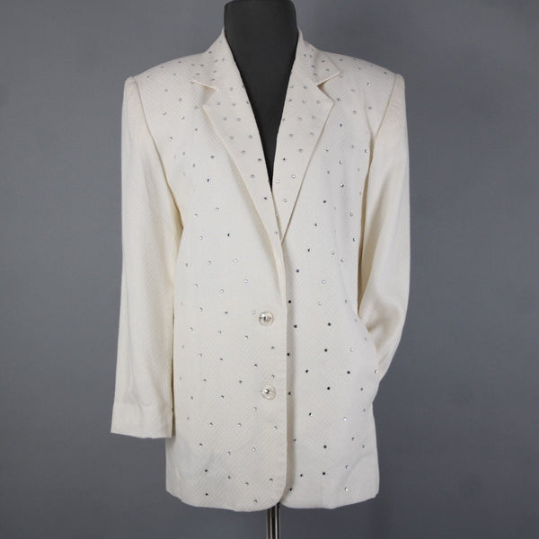 Criscione Sz S Cream White Rhinestones Collar Lined Rayon Polymide AS IS Jacket