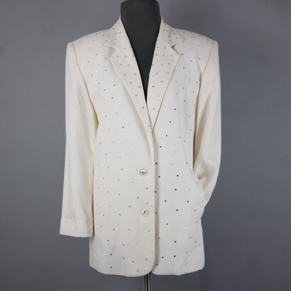 Criscione Sz S Cream White Rhinestones Collar Lined Rayon Polymide AS IS Jacket