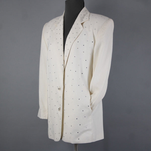 Criscione Sz S Cream White Rhinestones Collar Lined Rayon Polymide AS IS Jacket