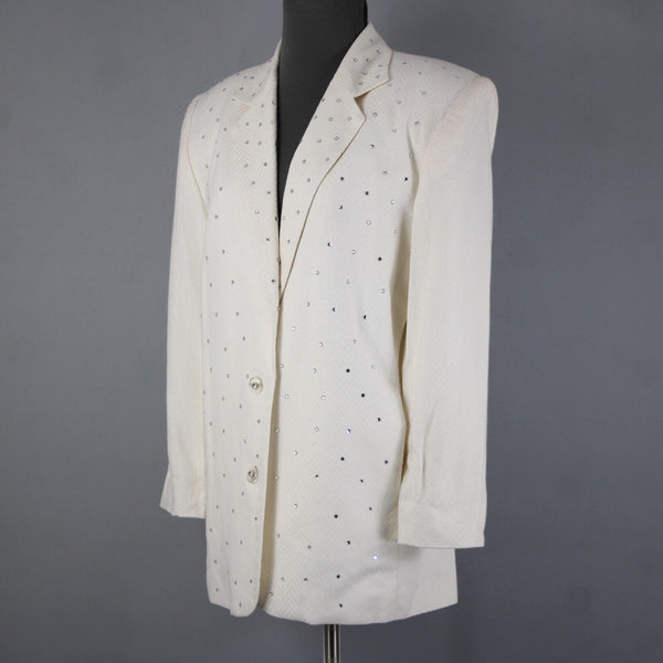 Criscione Sz S Cream White Rhinestones Collar Lined Rayon Polymide AS IS Jacket