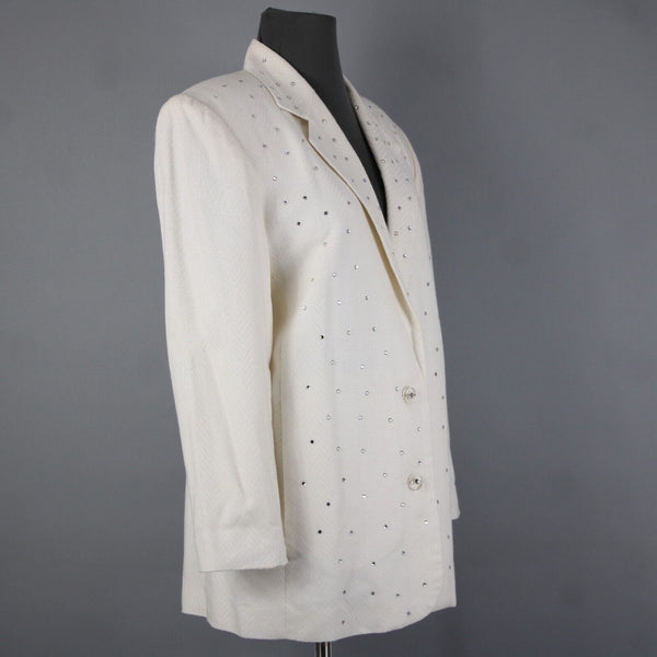 Criscione Sz S Cream White Rhinestones Collar Lined Rayon Polymide AS IS Jacket