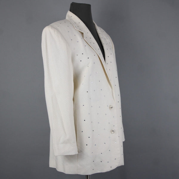 Criscione Sz S Cream White Rhinestones Collar Lined Rayon Polymide AS IS Jacket