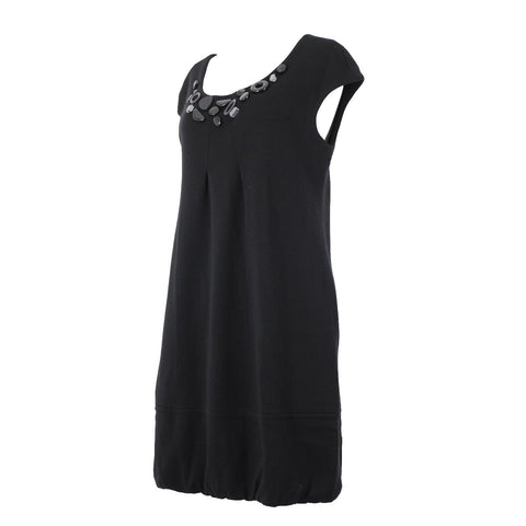 Vince Sz M Black Beaded Neck Pockets 100% Wool Knee Length Dress