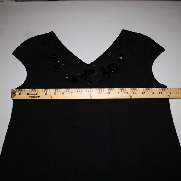 Vince Sz M Black Beaded Neck Pockets 100% Wool Knee Length Dress