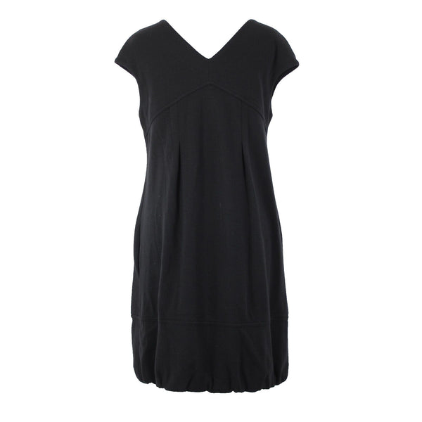 Vince Sz M Black Beaded Neck Pockets 100% Wool Knee Length Dress