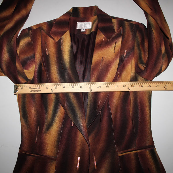 Alberto Makali Sz 4 Brown Multi Color Paillettes Collared Lined Dacron Jacket