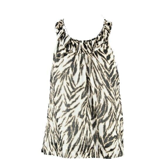 Talbots Sz 6P White Black Tan Animal Print Inset Collar 100% Cotton Top