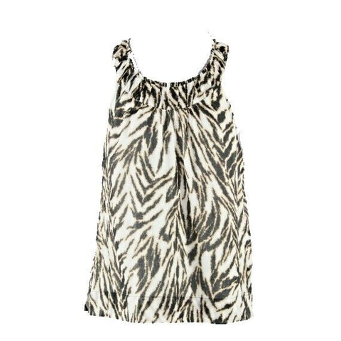 Talbots Sz 6P White Black Tan Animal Print Inset Collar 100% Cotton Top