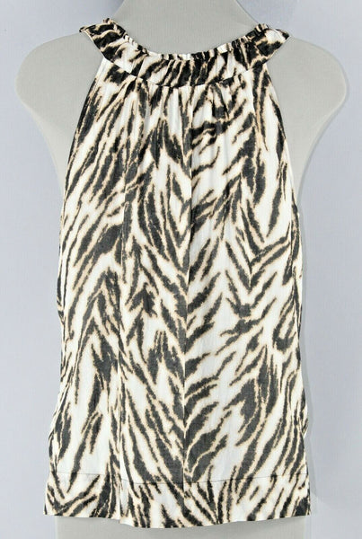 Talbots Sz 6P White Black Tan Animal Print Inset Collar 100% Cotton Top