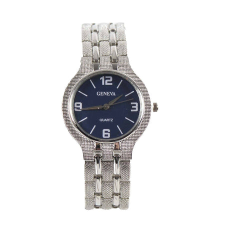 Geneva Quartz Sz 7.25in Silvertone Stainless Steel Bracelet Wristwatch