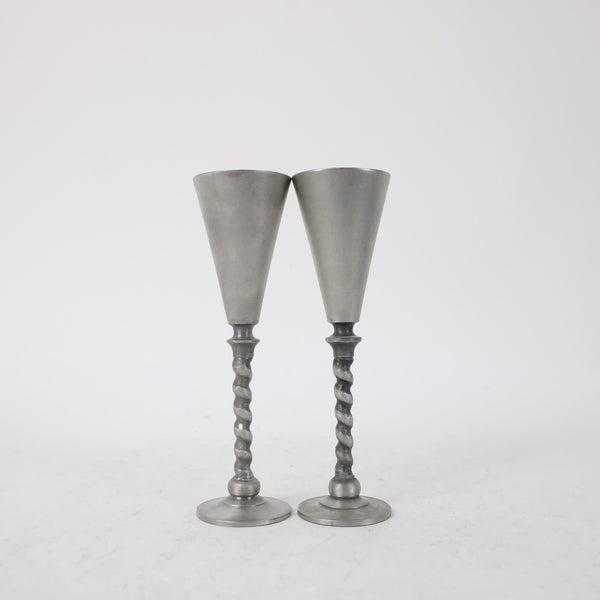 Havstad Tinn Glasses Silver Fine Pewter Twist Stems 6.25" Goblets