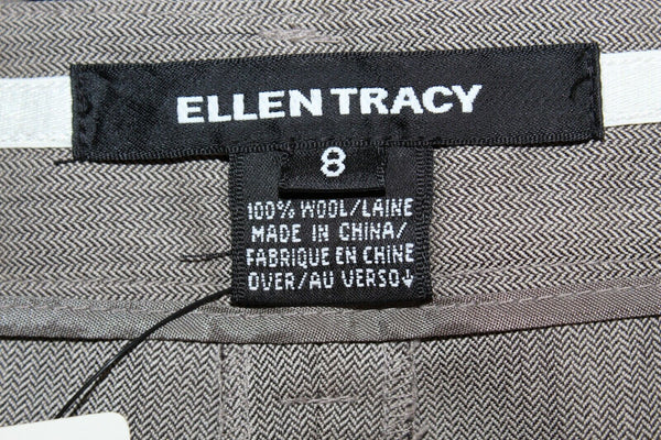 Ellen Tracy New $298 Sz 8 Truffle Taupe Black Mini Herringbone Trouser Pant
