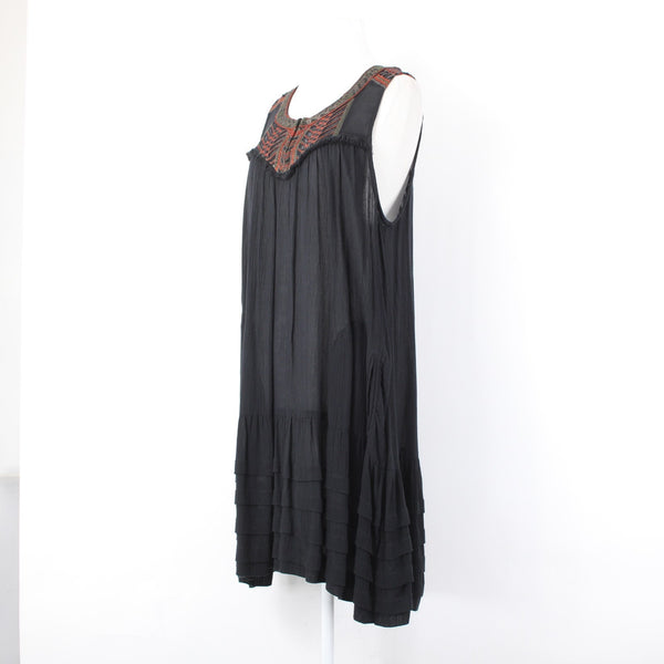 Free People Dress Sz M Black Rust Multicolor Embroidered 100% Rayon Dress
