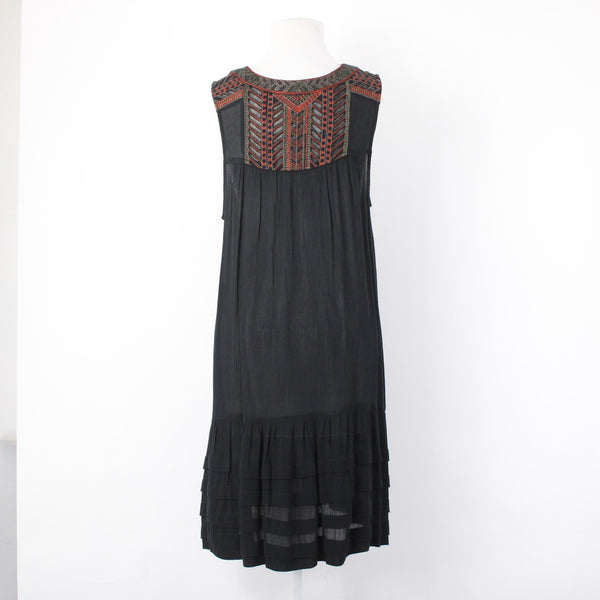 Free People Dress Sz M Black Rust Multicolor Embroidered 100% Rayon Dress
