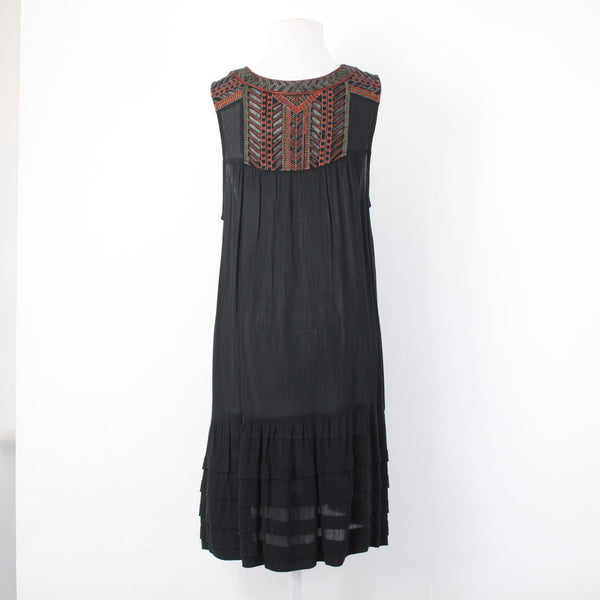 Free People Dress Sz M Black Rust Multicolor Embroidered 100% Rayon Dress
