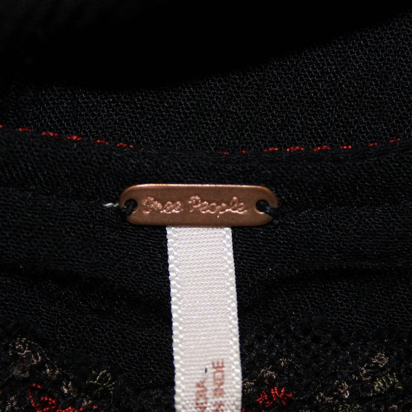 Free People Dress Sz M Black Rust Multicolor Embroidered 100% Rayon Dress