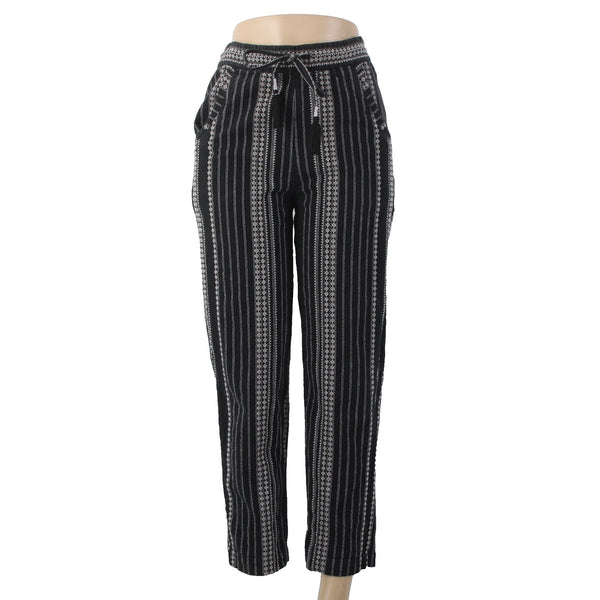 Anthropologie Pant Sz XS x 27 Black White Pockets Elastic Waist Cotton Viscose