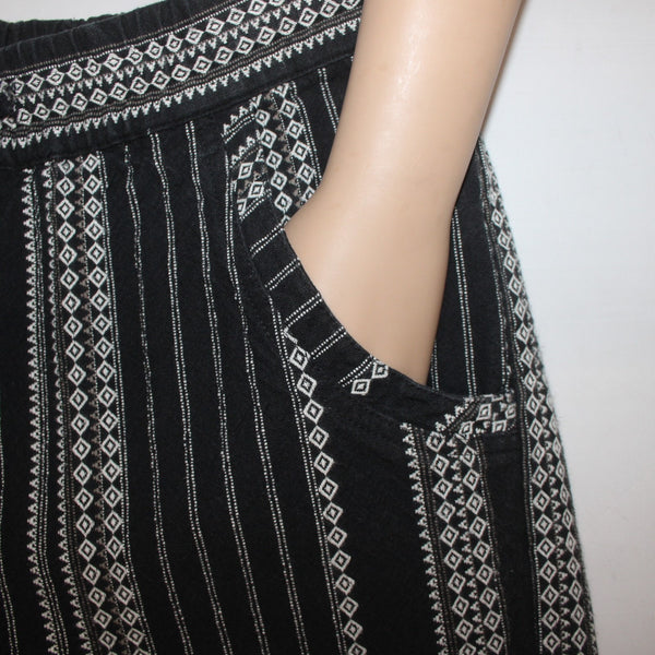 Anthropologie Pant Sz XS x 27 Black White Pockets Elastic Waist Cotton Viscose