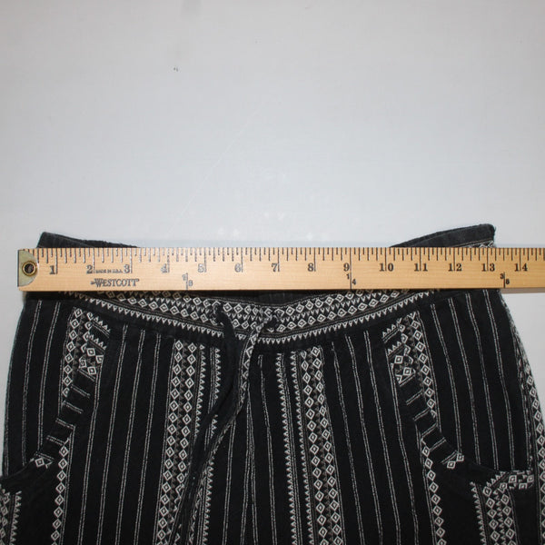 Anthropologie Pant Sz XS x 27 Black White Pockets Elastic Waist Cotton Viscose
