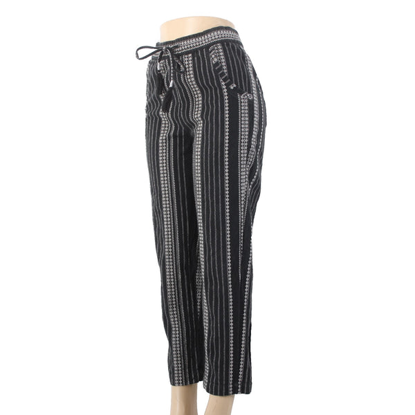 Anthropologie Pant Sz XS x 27 Black White Pockets Elastic Waist Cotton Viscose