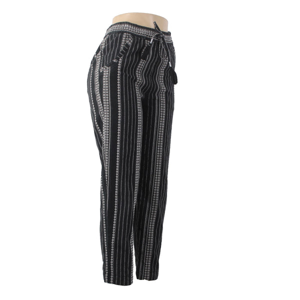 Anthropologie Pant Sz XS x 27 Black White Pockets Elastic Waist Cotton Viscose