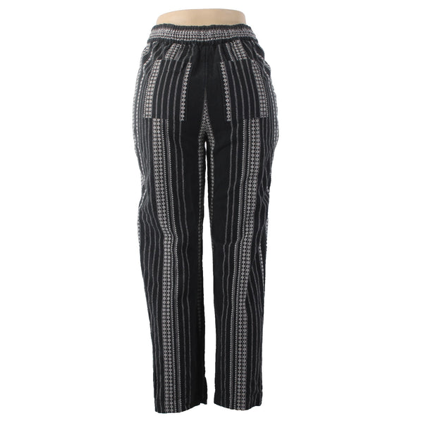 Anthropologie Pant Sz XS x 27 Black White Pockets Elastic Waist Cotton Viscose