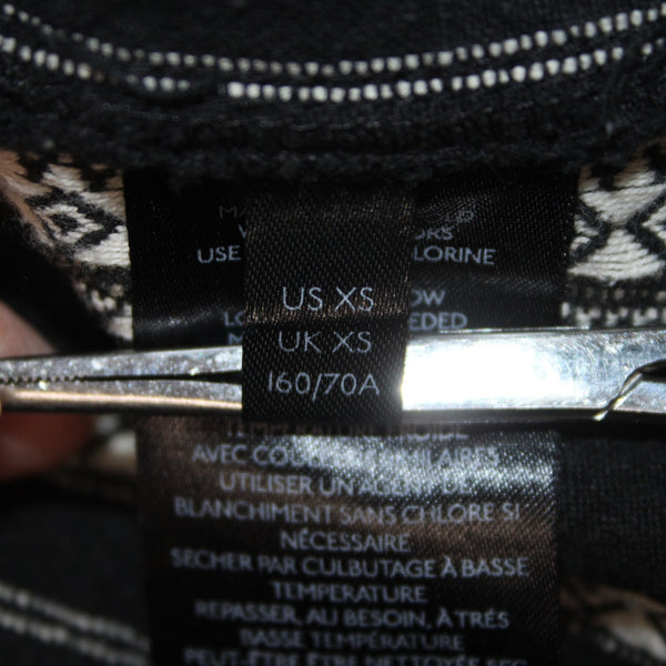 Anthropologie Pant Sz XS x 27 Black White Pockets Elastic Waist Cotton Viscose