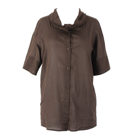 Piazza Sempione Sz 40 Brown Collared Buttons Short Sleeve 100% Cotton Top
