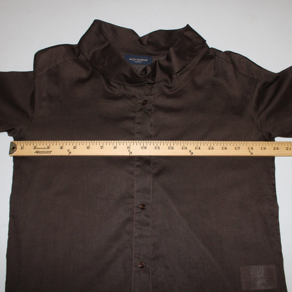 Piazza Sempione Sz 40 Brown Collared Buttons Short Sleeve 100% Cotton Top