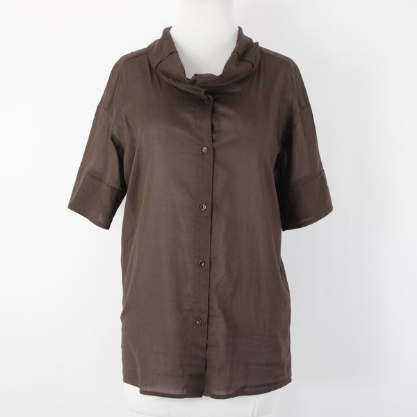 Piazza Sempione Sz 40 Brown Collared Buttons Short Sleeve 100% Cotton Top
