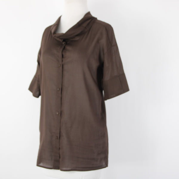 Piazza Sempione Sz 40 Brown Collared Buttons Short Sleeve 100% Cotton Top