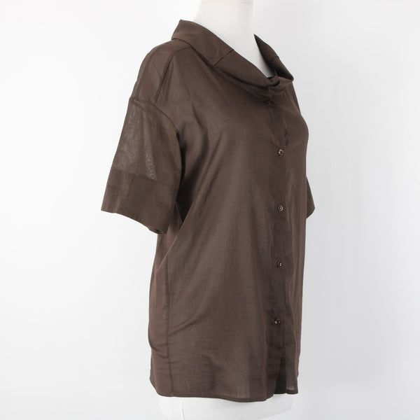 Piazza Sempione Sz 40 Brown Collared Buttons Short Sleeve 100% Cotton Top