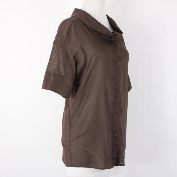 Piazza Sempione Sz 40 Brown Collared Buttons Short Sleeve 100% Cotton Top