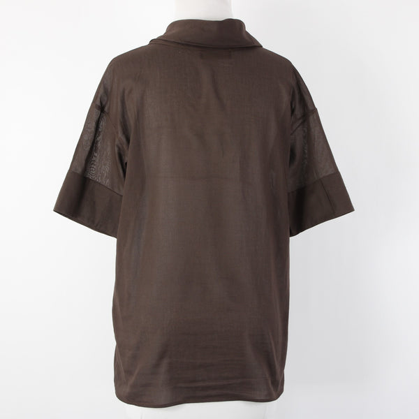 Piazza Sempione Sz 40 Brown Collared Buttons Short Sleeve 100% Cotton Top