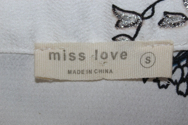 Miss Love Sz S White Pink Silver Glitter Cold Shoulder Belt 100% Poly Top