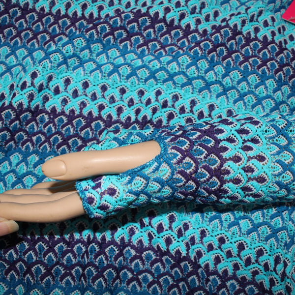 Moving Comfort Top NEW Sz L Blue Aqua Open Knit 100% Nylon Top
